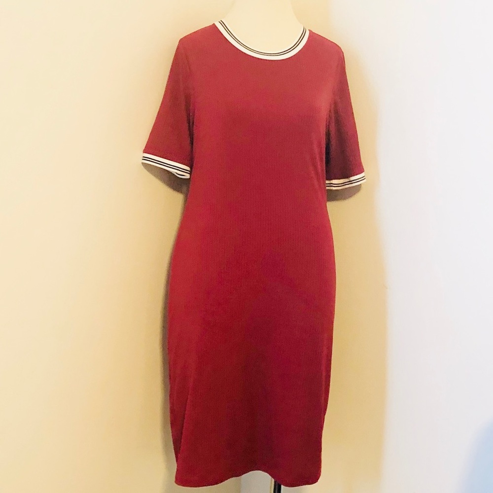 Charlotte Russe Red Ribbed Lined T Shirt Dress